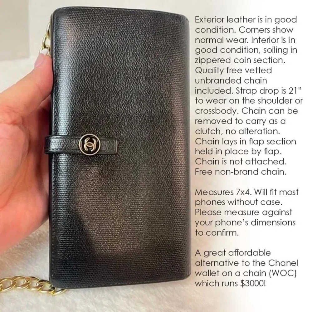 Chanel Coco Button Caviar Leather Snap Wallet on a Chain - Picture 2 of 14
